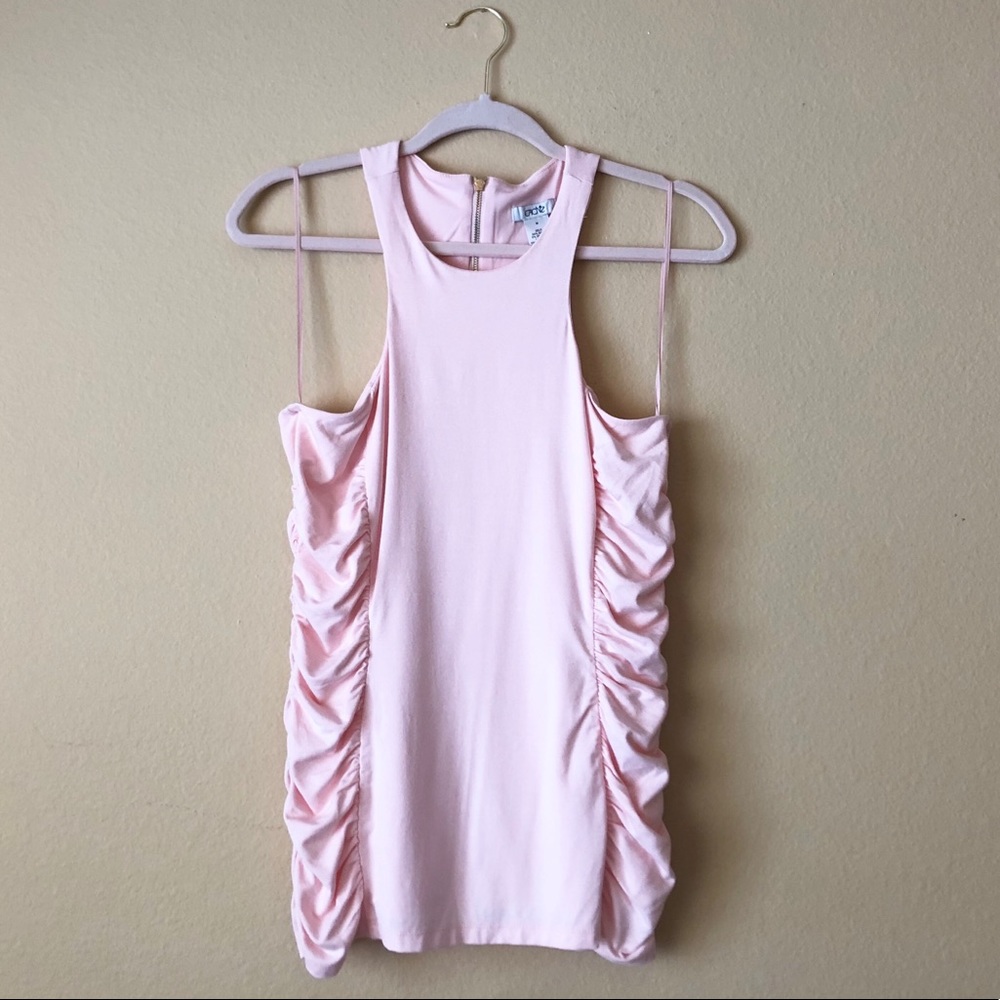 Caché High Neck Racerback Ruched Tank Top Pink